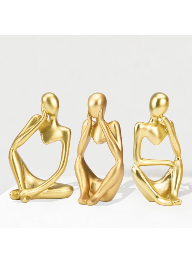 Kingone 3-Piece Gold Statue Decor, Thinker Abstract Art Resin Sculpture for Home, Living Room, Office Decoration (Gold) - Image 1